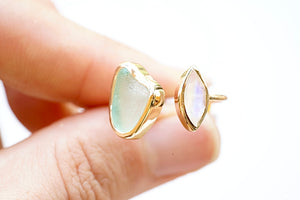 Gold ‘Kaikaina’ Sea Foam Green Sea Glass Ring