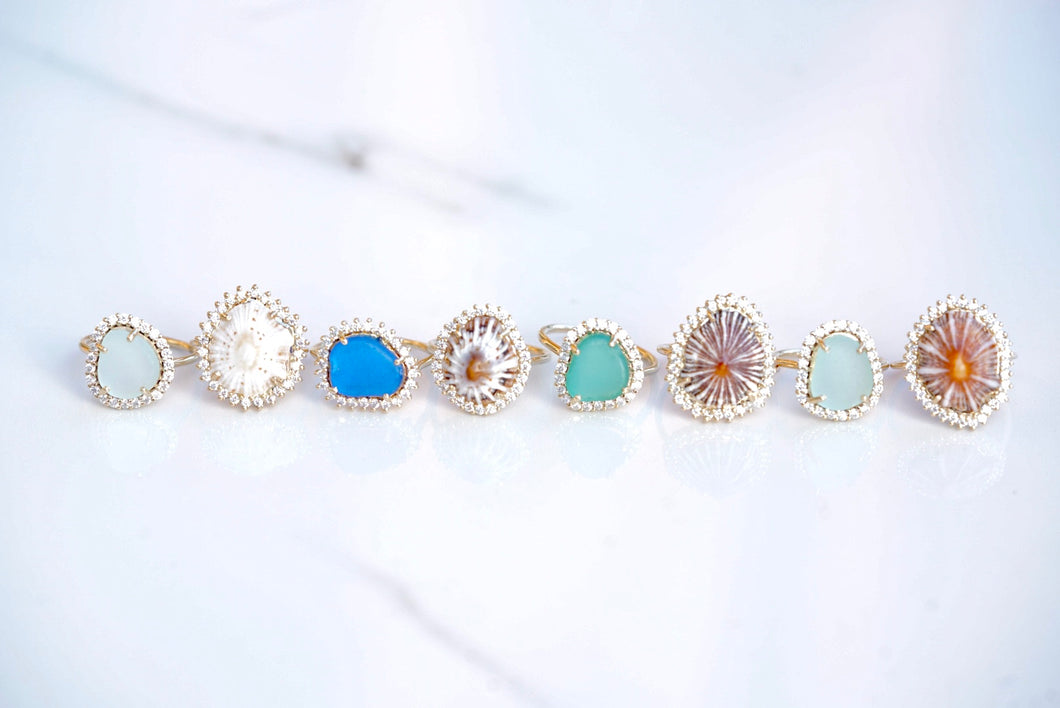 ‘Kumi’ Gold Sea Glass & Opihi Ring