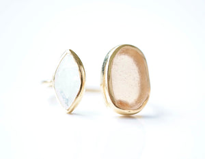 Gold ‘Kaikaina’ Pink Sea Glass & Moonstone Ring