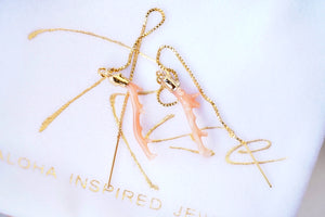 Pink Coral Branch Threader Earrings