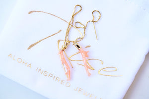 Pink Coral Branch Threader Earrings